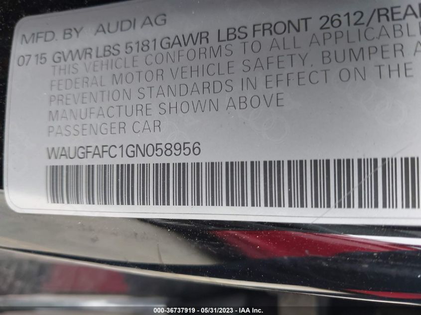 2016 AUDI A6 2.0T PREMIUM PLUS - WAUGFAFC1GN058956