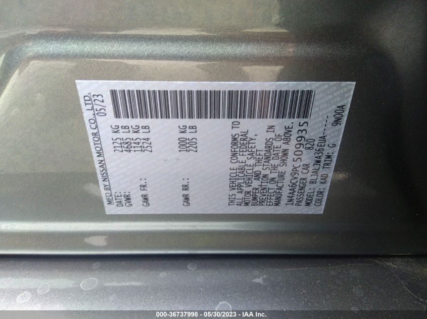 2023 NISSAN MAXIMA SV - 1N4AA6CV9PC509935