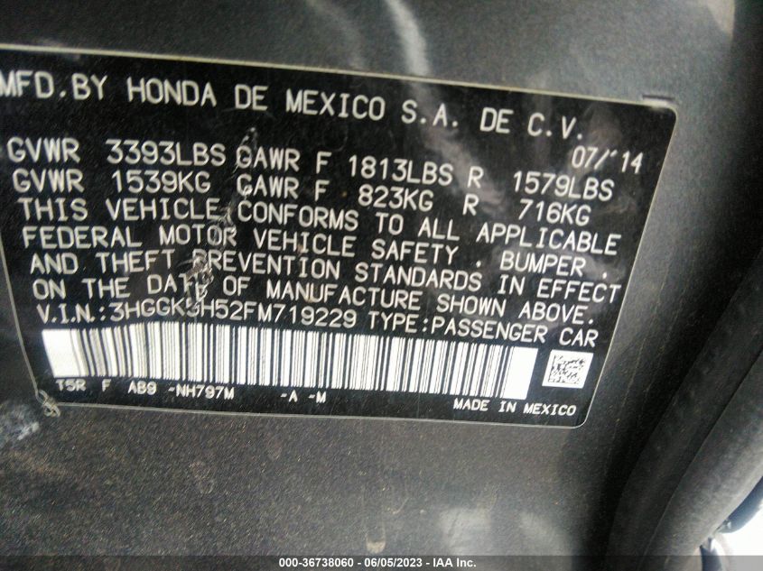 2015 HONDA FIT LX - 3HGGK5H52FM719229