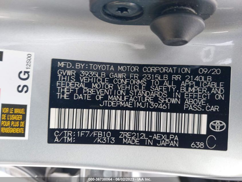 2021 TOYOTA COROLLA LE - JTDEPMAE1MJ139461