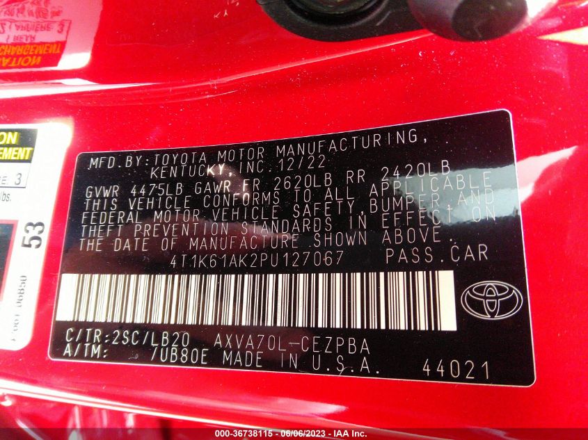2023 TOYOTA CAMRY XSE - 4T1K61AK2PU127067