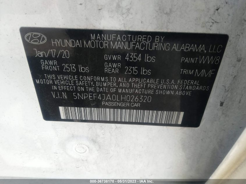 2020 HYUNDAI SONATA SEL - 5NPEF4JA0LH026320