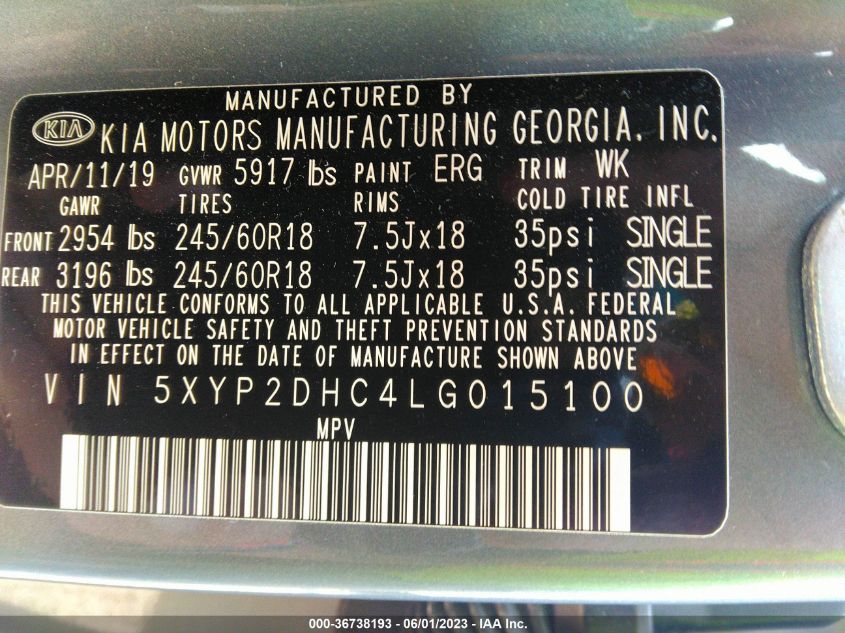 2020 KIA TELLURIDE LX - 5XYP2DHC4LG015100