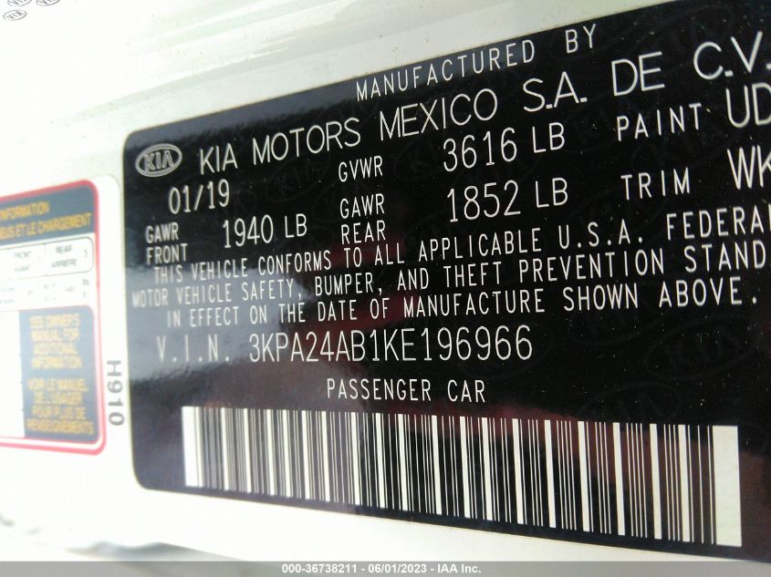 2019 KIA RIO S - 3KPA24AB1KE196966