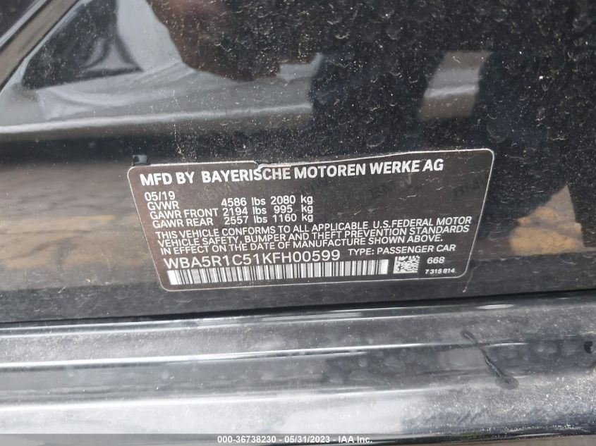 2019 BMW 3 SERIES 330I - WBA5R1C51KFH00599