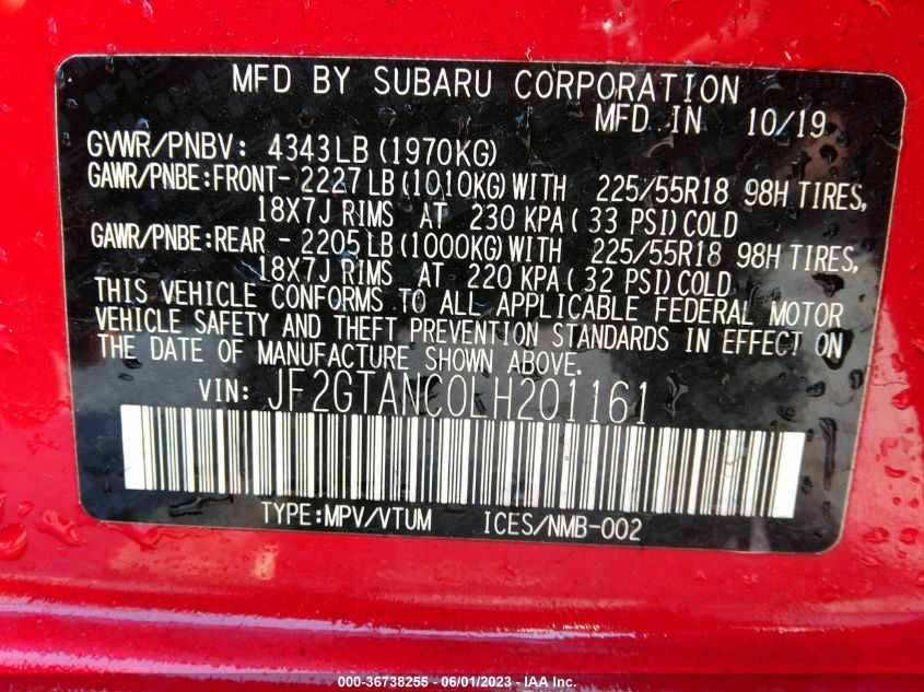 2020 SUBARU CROSSTREK LIMITED - JF2GTANC0LH201161