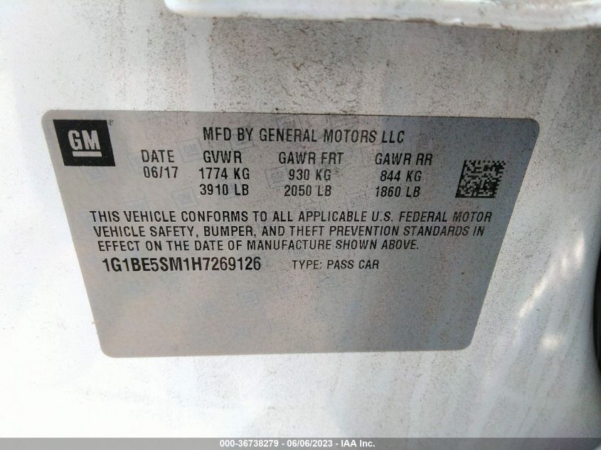 2017 CHEVROLET CRUZE LT - 1G1BE5SM1H7269126