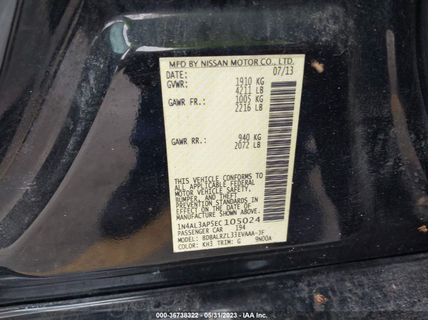 2014 NISSAN ALTIMA 2.5 S - 1N4AL3AP5EC105024