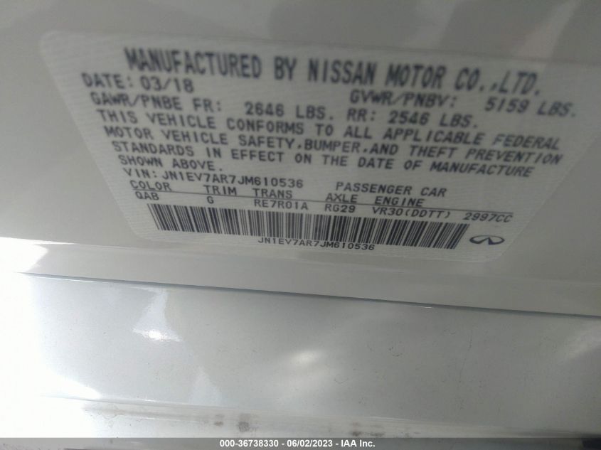 2018 INFINITI Q50 3.0T LUXE - JN1EV7AR7JM610536
