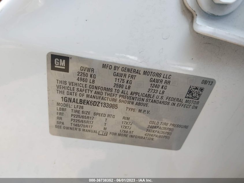 2013 CHEVROLET EQUINOX LS - 1GNALBEK6DZ133985