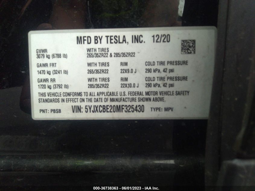 2021 TESLA MODEL X LONG RANGE - 5YJXCBE20MF325430