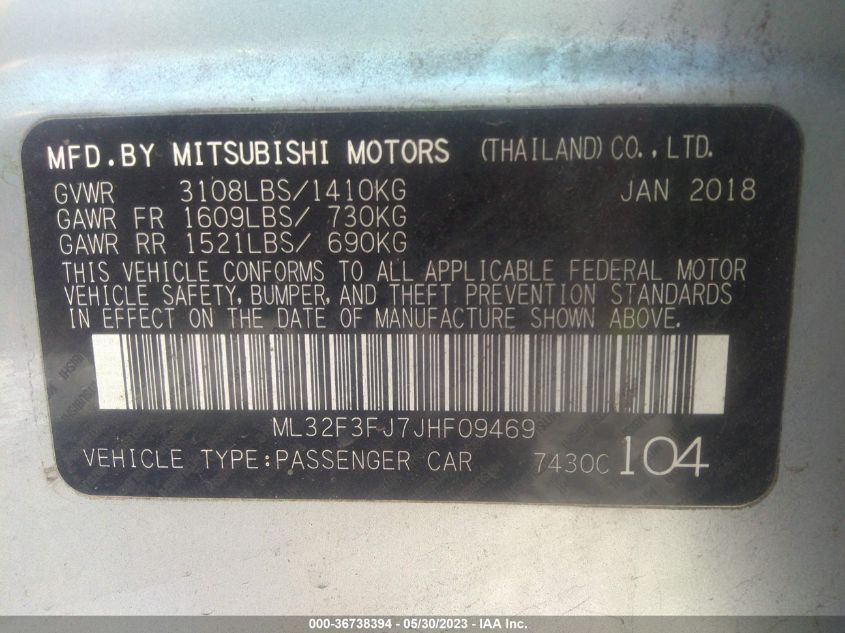 VIN ML32F3FJ7JHF09469 2018 MITSUBISHI MIRAGE G4 no.9