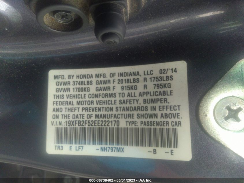 2014 HONDA CIVIC SEDAN LX - 19XFB2F52EE222170