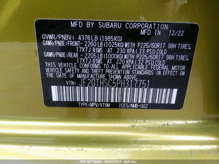 2023 SUBARU CROSSTREK SPORT - JF2GTHSC5PH317751