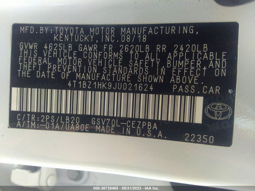 2018 TOYOTA CAMRY V6 - 4T1BZ1HK9JU021624