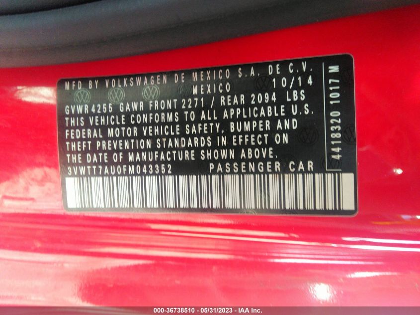 2015 VOLKSWAGEN GOLF GTI S 3VWTT7AU0FM043352