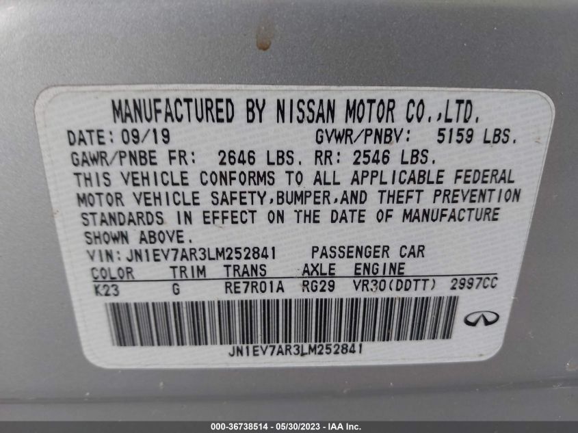 2020 INFINITI Q50 3.0T LUXE - JN1EV7AR3LM252841