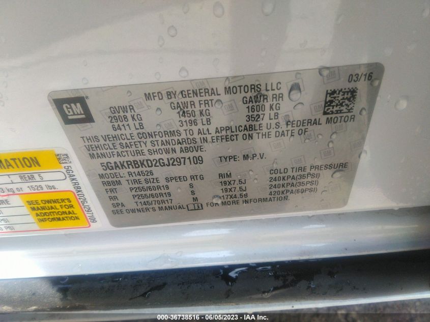 2016 BUICK ENCLAVE LEATHER - 5GAKRBKD2GJ297109
