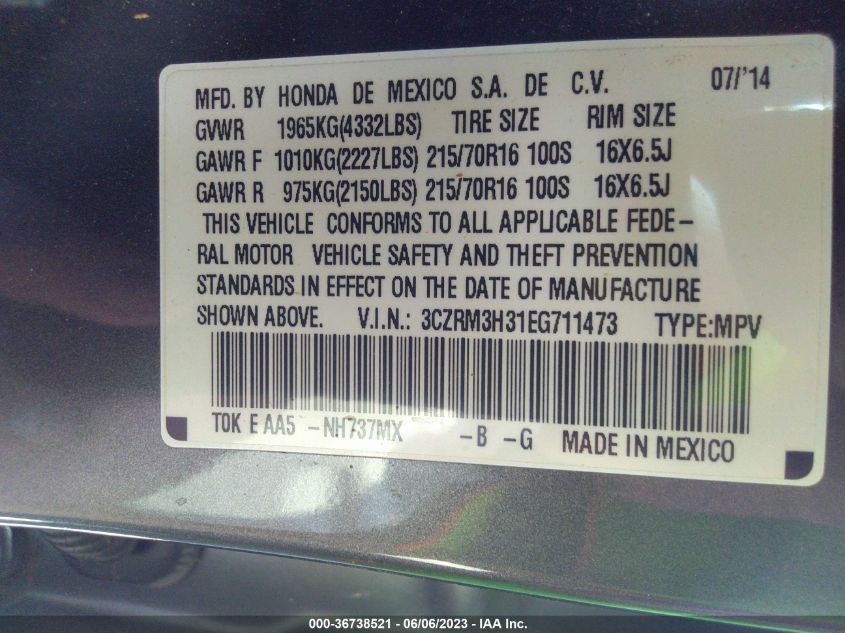 2014 HONDA CR-V LX - 3CZRM3H31EG711473