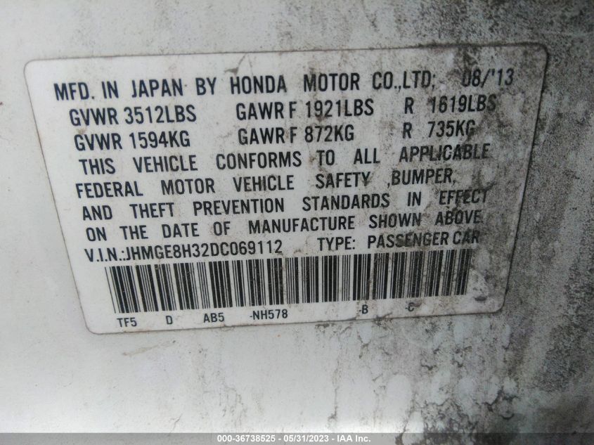 2013 HONDA FIT - JHMGE8H32DC069112