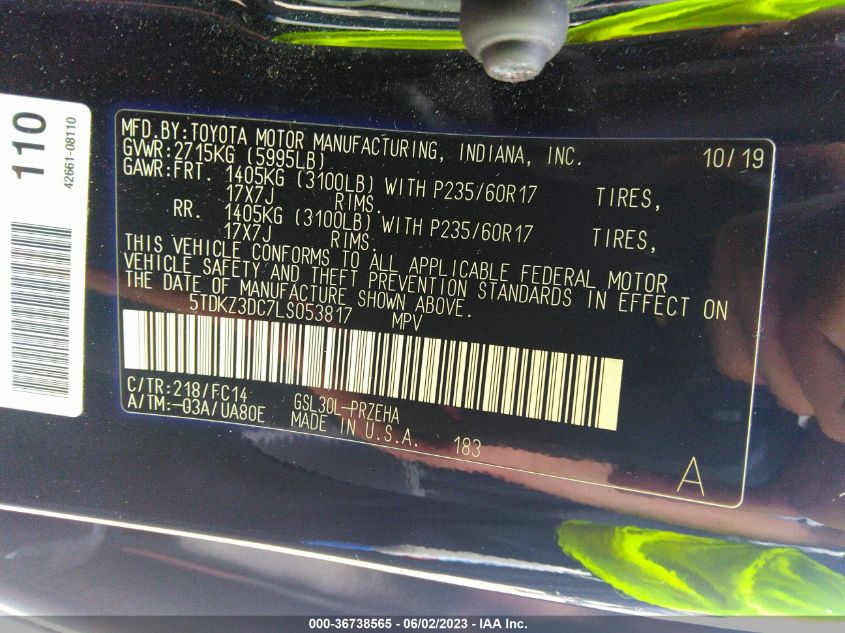 2020 TOYOTA SIENNA LE - 5TDKZ3DC7LS053817