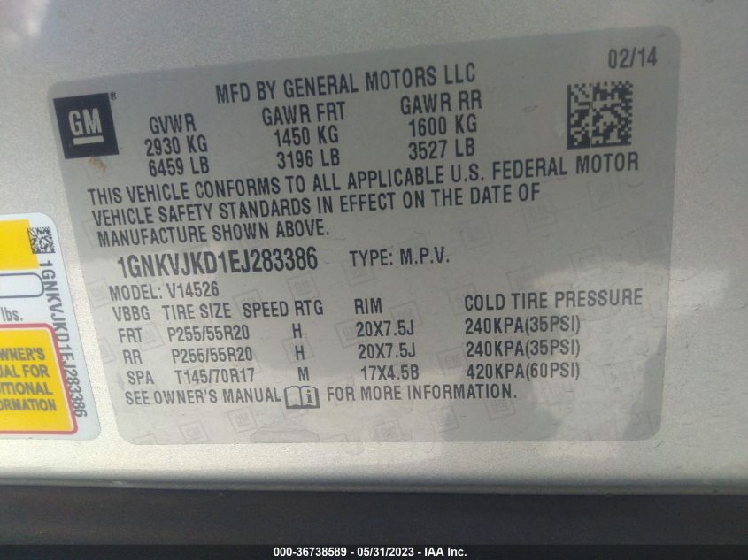 2014 CHEVROLET TRAVERSE LTZ - 1GNKVJKD1EJ283386