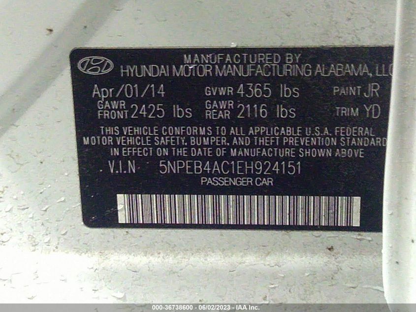 2014 HYUNDAI SONATA GLS - 5NPEB4AC1EH924151