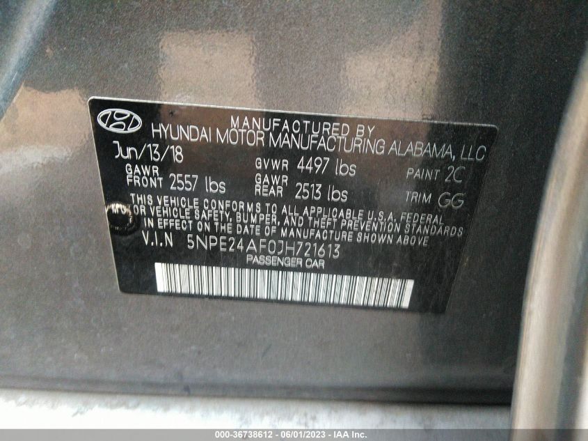 2018 HYUNDAI SONATA SE - 5NPE24AF0JH721613