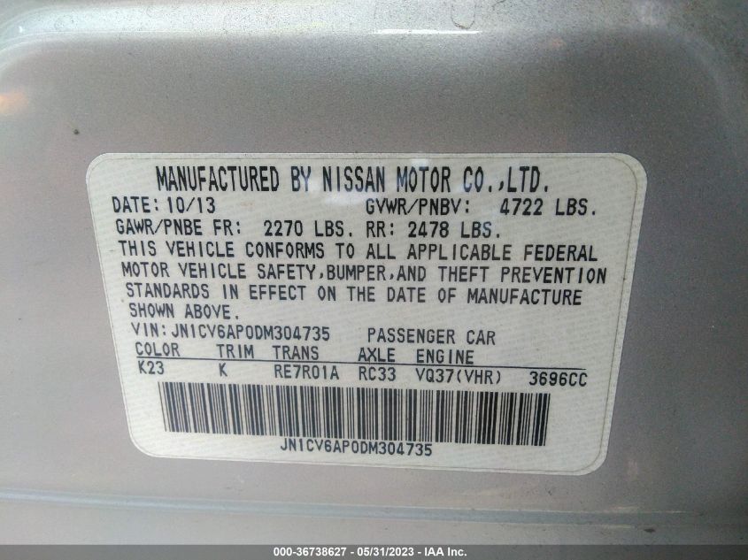 2013 INFINITI G37 SEDAN JOURNEY JN1CV6AP0DM304735
