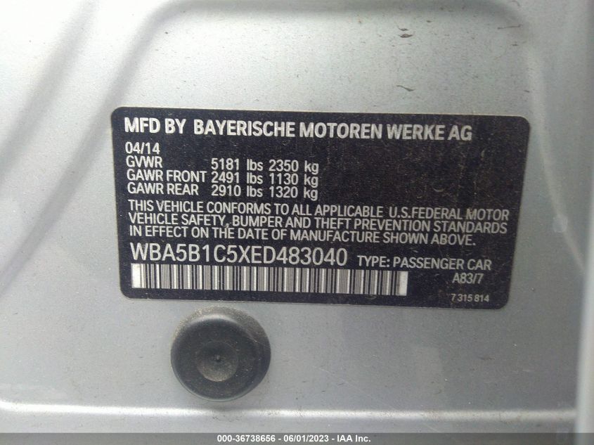 2014 BMW 5 SERIES 535I - WBA5B1C5XED483040