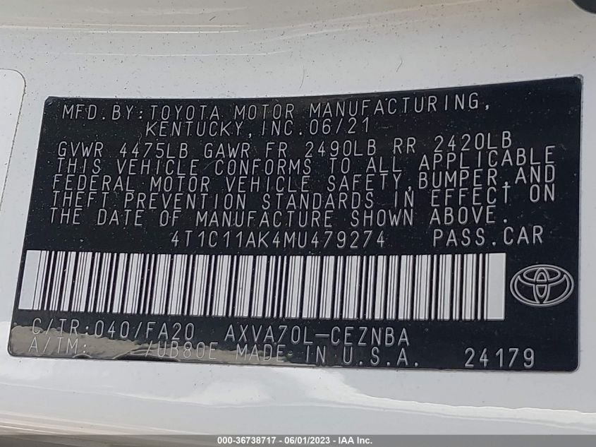 2021 TOYOTA CAMRY LE - 4T1C11AK4MU479274