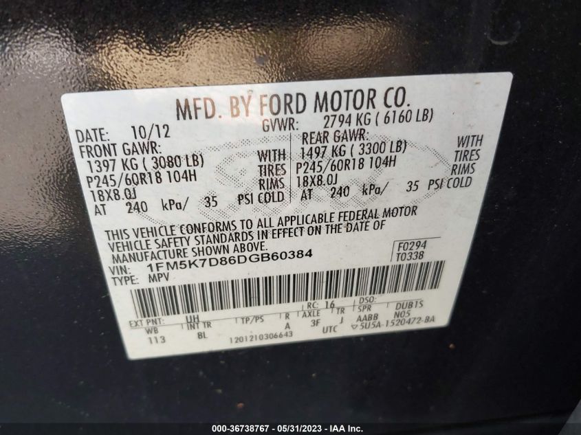 2013 FORD EXPLORER XLT - 1FM5K7D86DGB60384