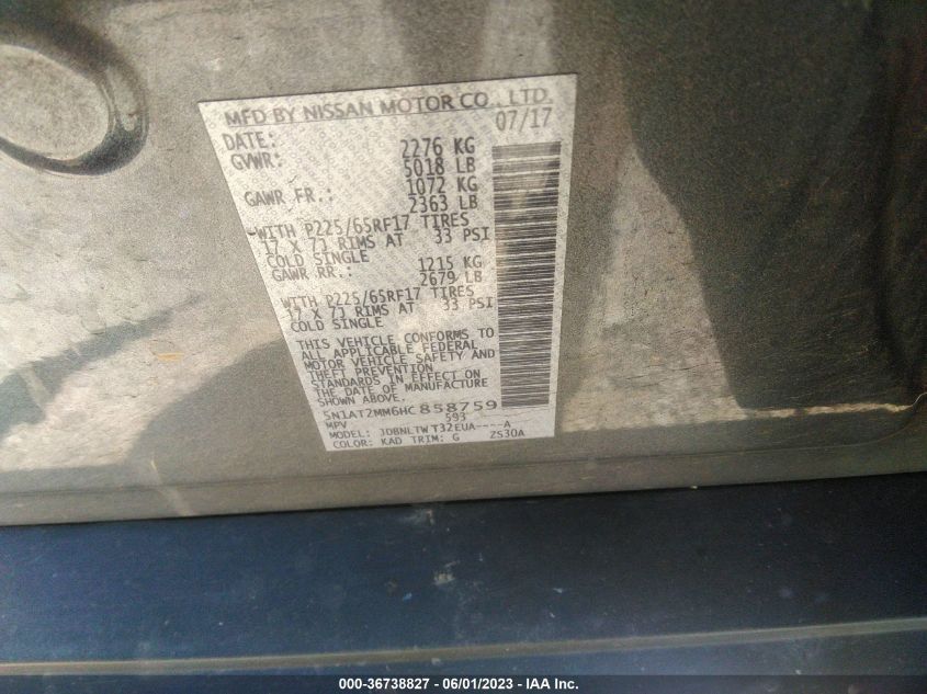 2017 NISSAN ROGUE SV - 5N1AT2MM6HC858759