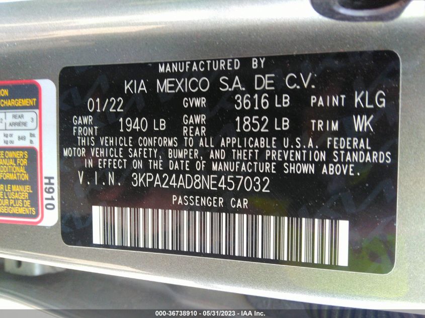 2022 KIA RIO S - 3KPA24AD8NE457032