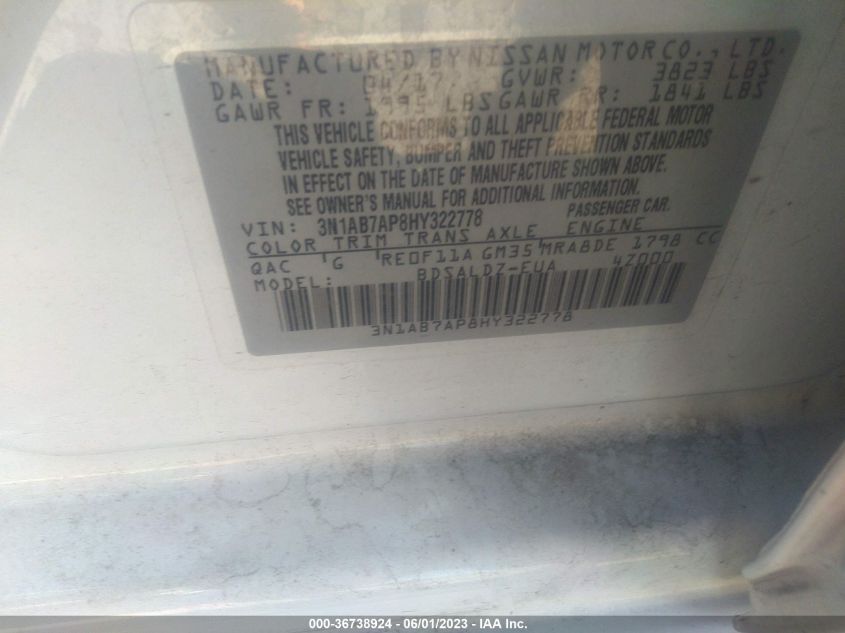 2017 NISSAN SENTRA SV - 3N1AB7AP8HY322778