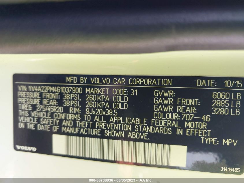 2016 VOLVO XC90 T6 R-DESIGN - YV4A22PM4G1037900