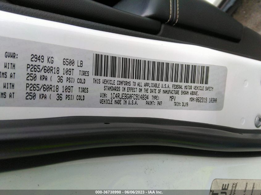 2015 JEEP GRAND CHEROKEE - 1C4RJEBG0FC914834