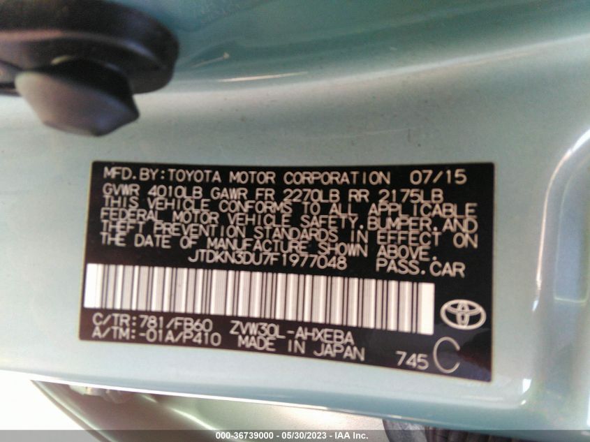 2015 TOYOTA PRIUS FOUR - JTDKN3DU7F1977048