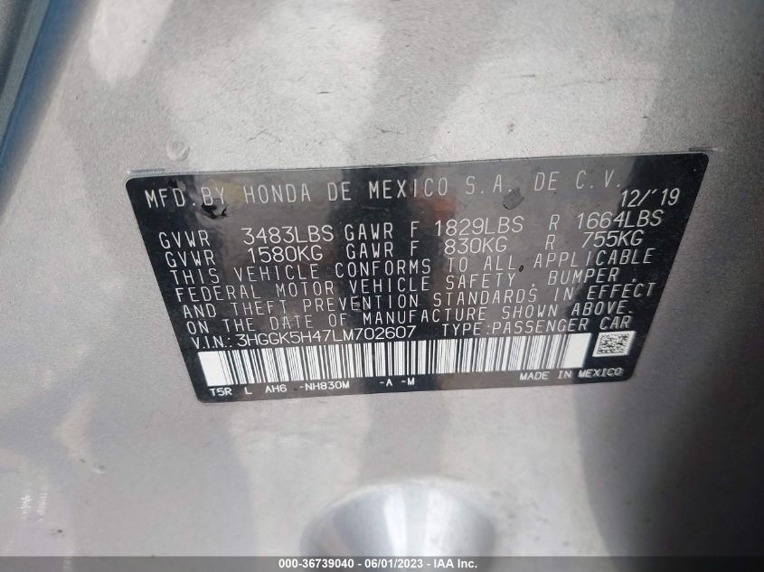 2020 HONDA FIT LX - 3HGGK5H47LM702607