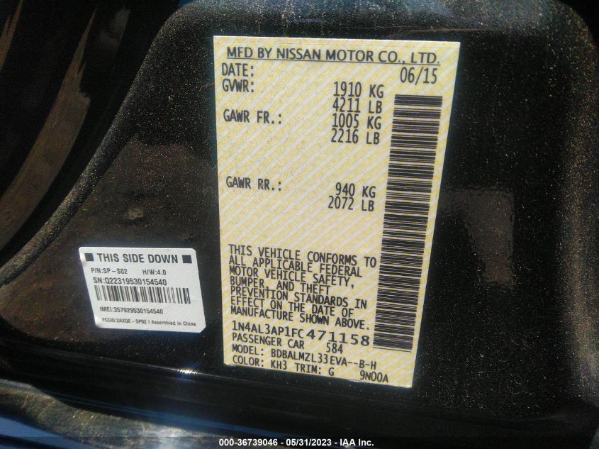 2015 NISSAN ALTIMA 2.5 SV - 1N4AL3AP1FC471158