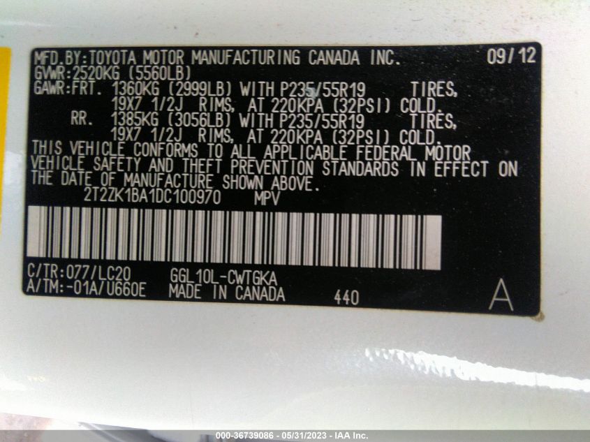 2013 LEXUS RX 350 - 2T2ZK1BA1DC100970