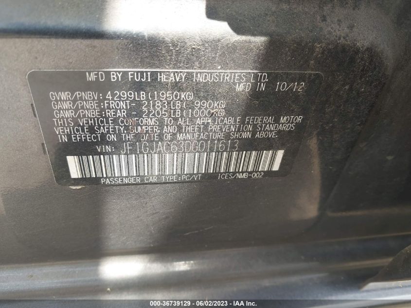 2013 SUBARU IMPREZA SEDAN PREMIUM - JF1GJAC63DG011613