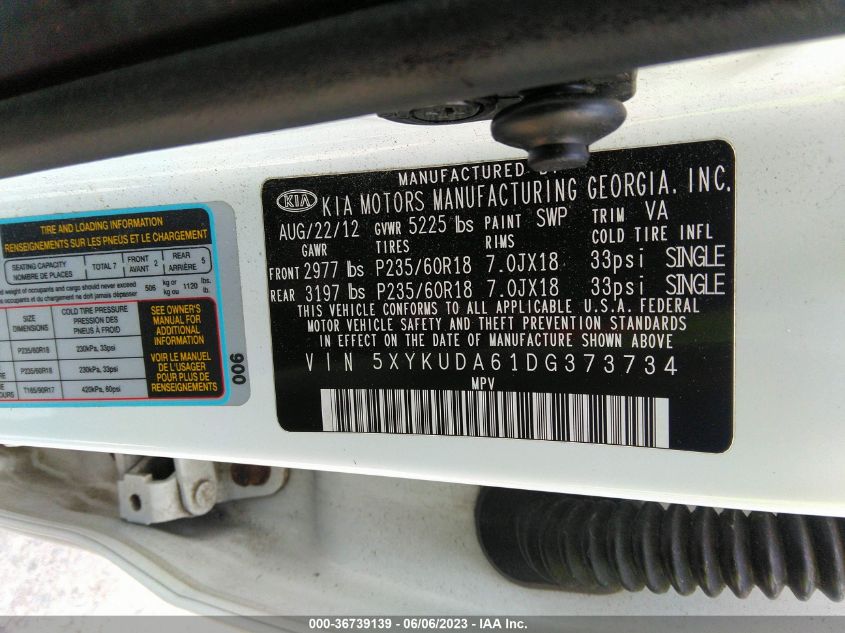 2013 KIA SORENTO EX - 5XYKUDA61DG373734