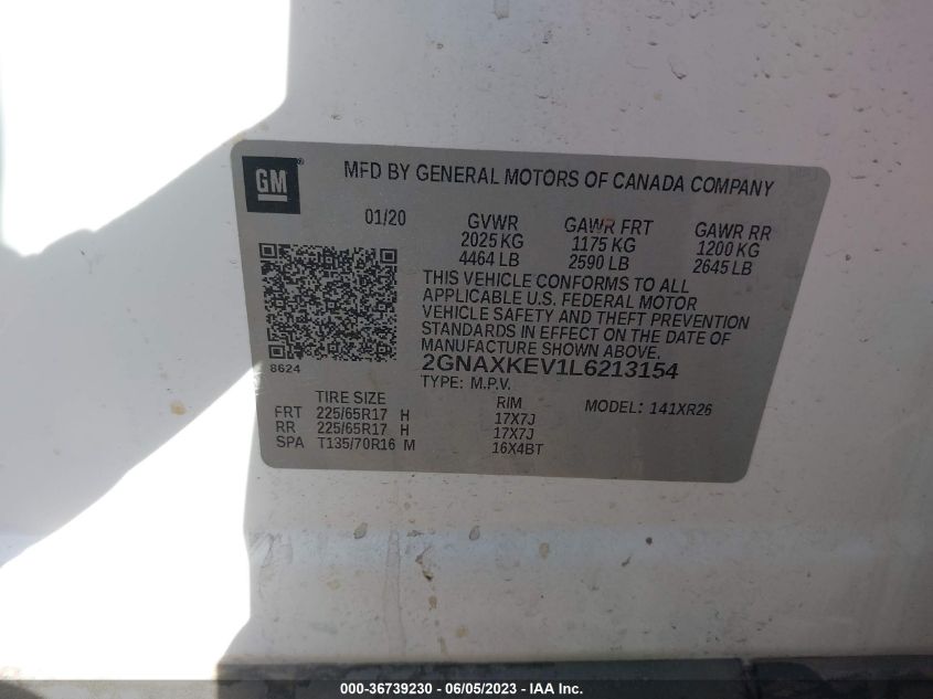 2020 CHEVROLET EQUINOX LT - 2GNAXKEV1L6213154