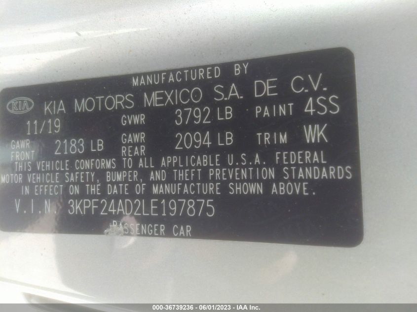 2020 KIA FORTE LXS - 3KPF24AD2LE197875