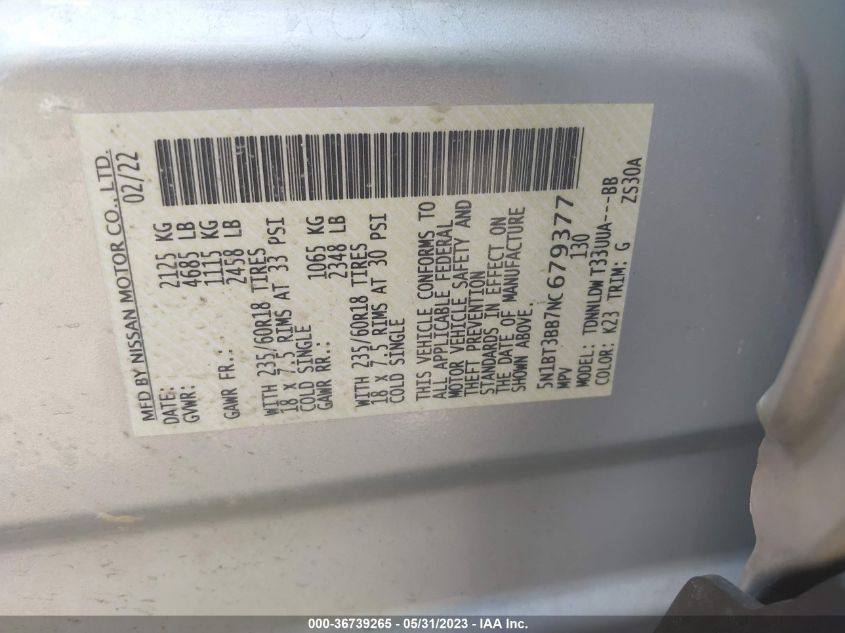 2022 NISSAN ROGUE SV - 5N1BT3BB7NC679377