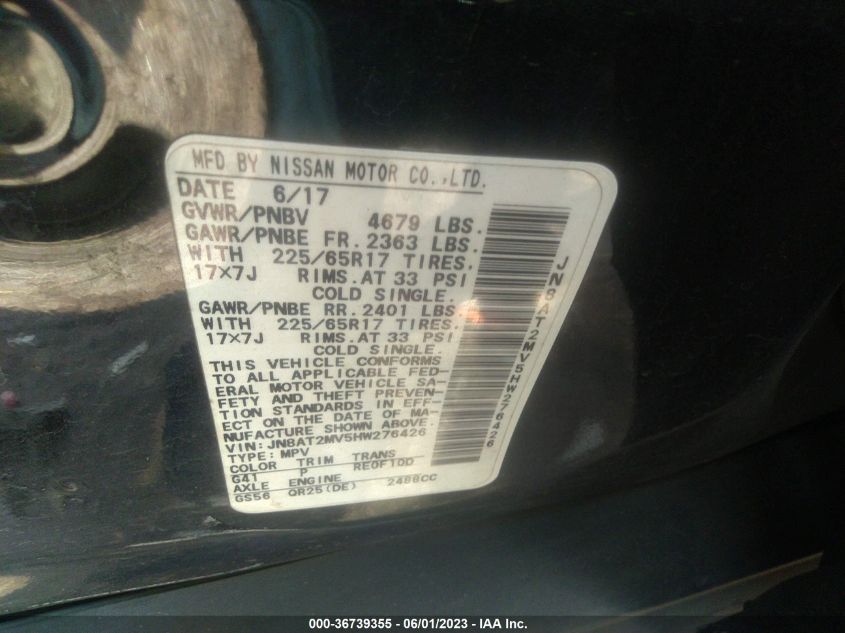 2017 NISSAN ROGUE S - JN8AT2MV5HW276426