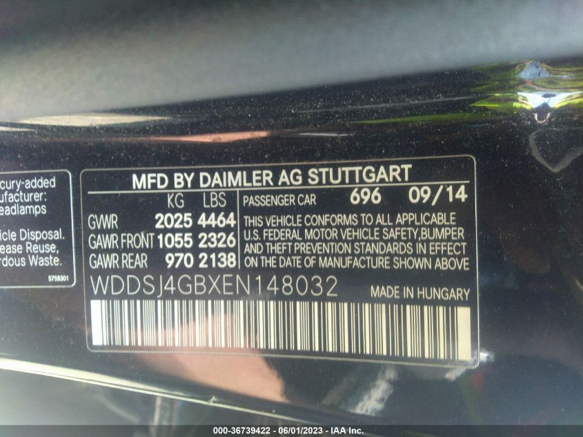 2014 MERCEDES-BENZ CLA-CLASS CLA 250 - WDDSJ4GBXEN148032