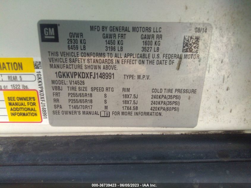2015 GMC ACADIA SLE - 1GKKVPKDXFJ148991