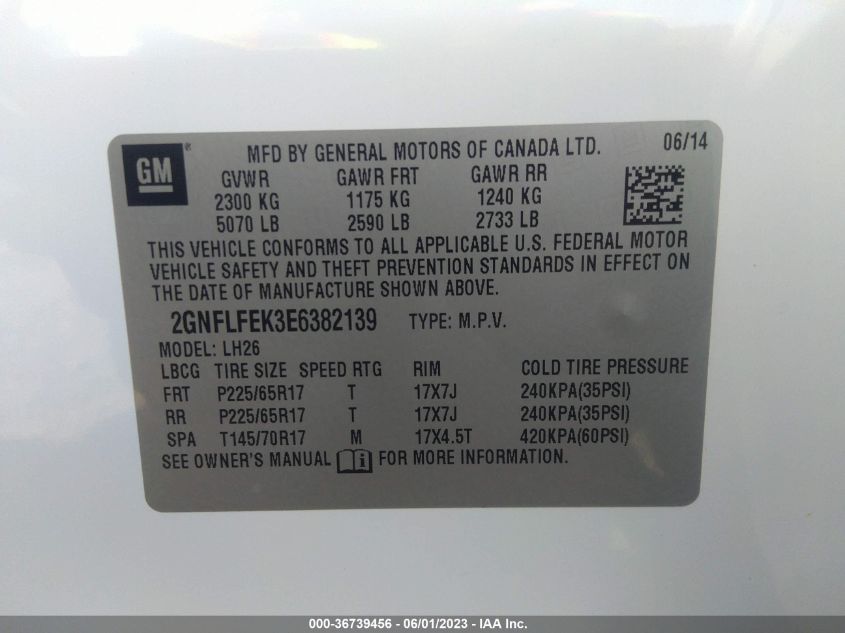 2014 CHEVROLET EQUINOX LT - 2GNFLFEK3E6382139